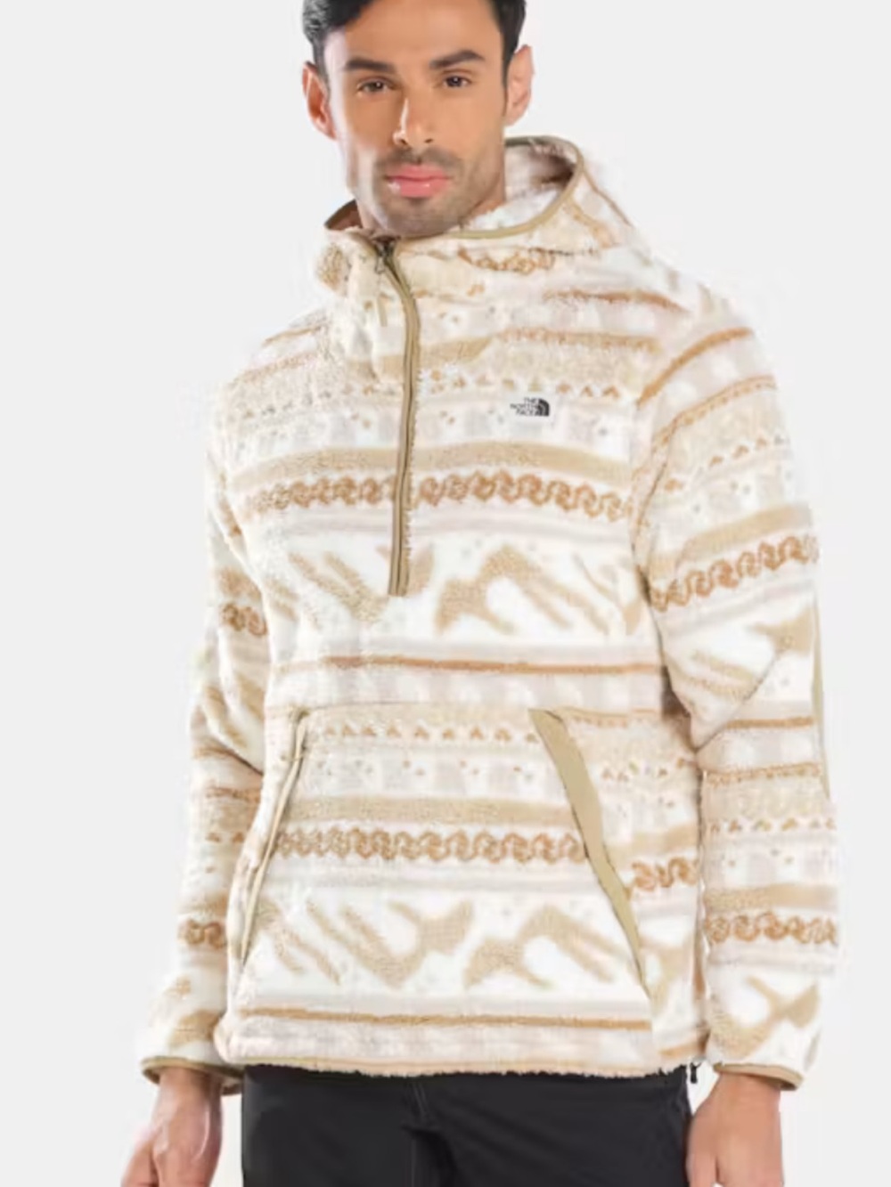 The North Face Men’s Campshire Tan and Cream Fleece Hooded Pullover Large